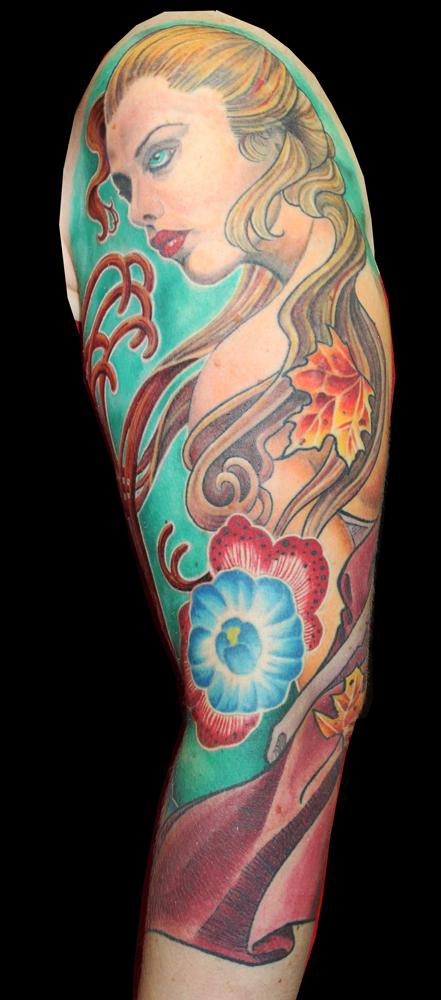 Tattoos - Nouveau inspired 3/4 sleeve - 62804